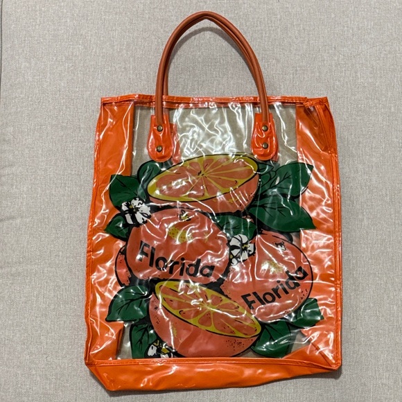Vintage Handbags - Vntg Florida Tourist Bag-Clear/Orange/Citrus Double Sided Logo-Hand Carry Strap